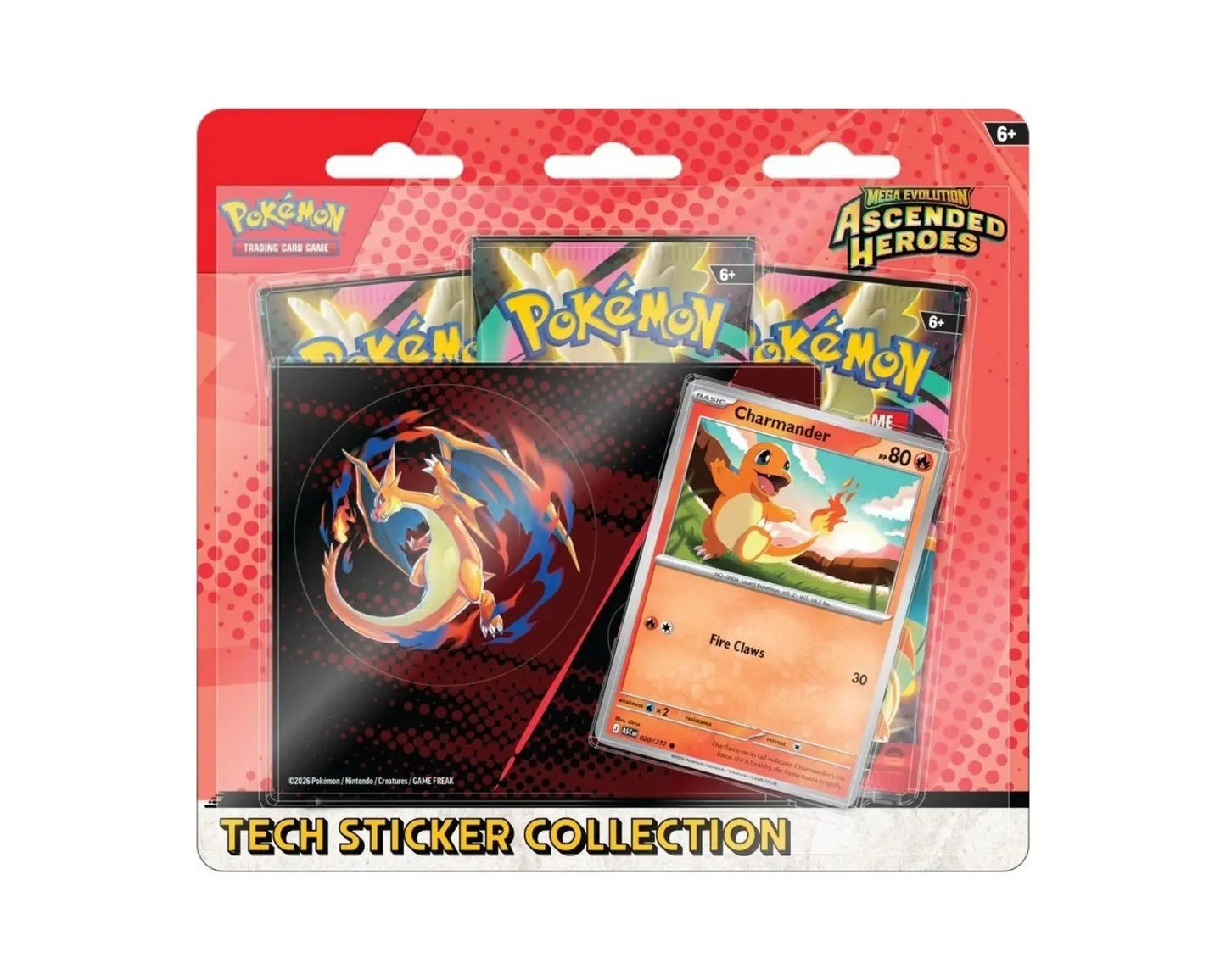 Pokemon Blister Pack - Mega Evolution: Ascended Heroes - Tech Sticker Collection Blister: Charmander (3 Boosters) Braspill AS