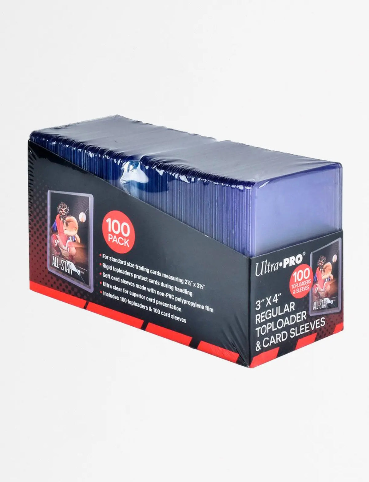 Ultra Pro 100 toploader og 100 sleeves 3″ x 4″ Regular Braspill AS