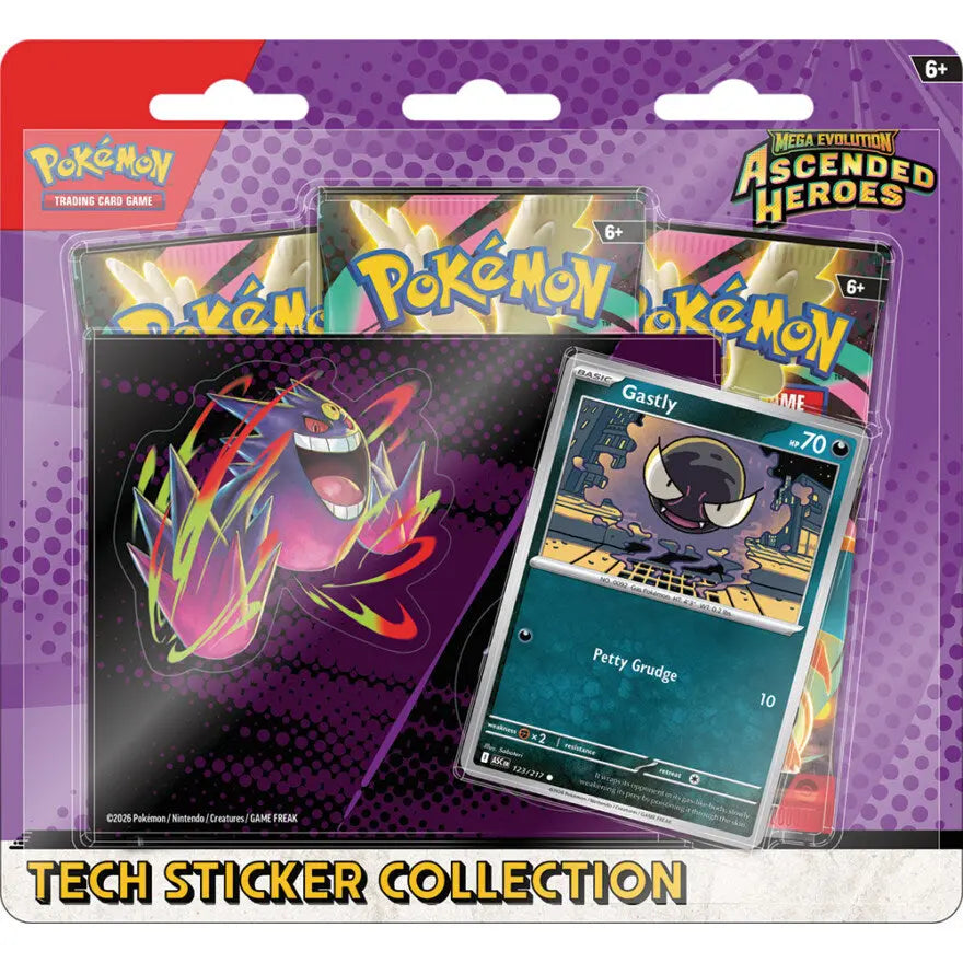 Pokemon Blister Pack - Mega Evolution: Ascended Heroes - Tech Sticker Collection Blister: Gastly (3 Boosters) Braspill AS