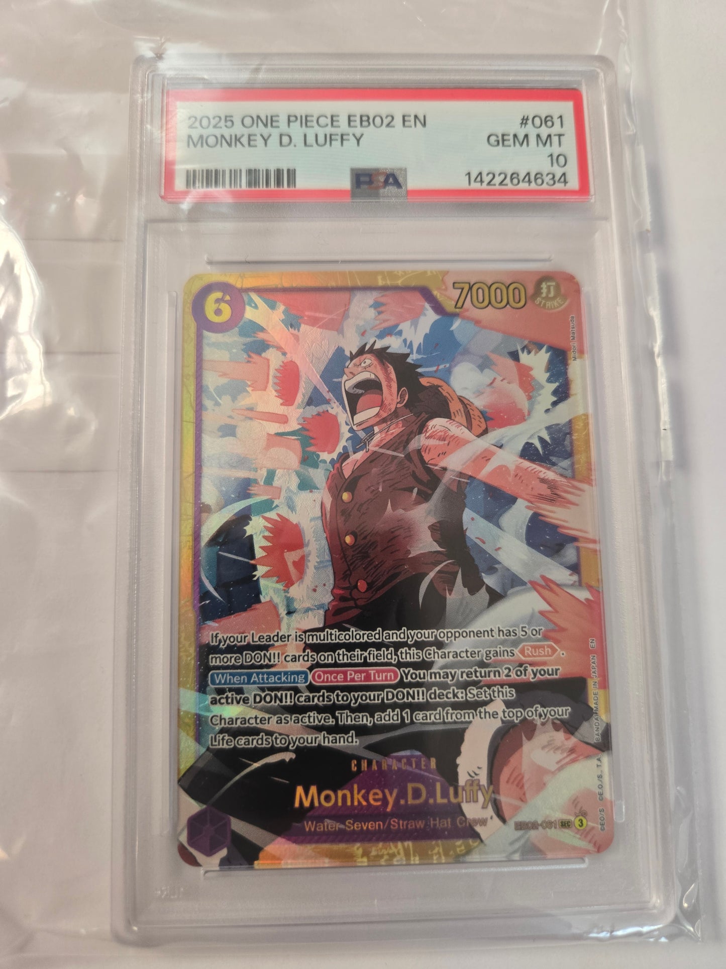 One Piece PSA 10 Monkey D. Luffy EB02-061