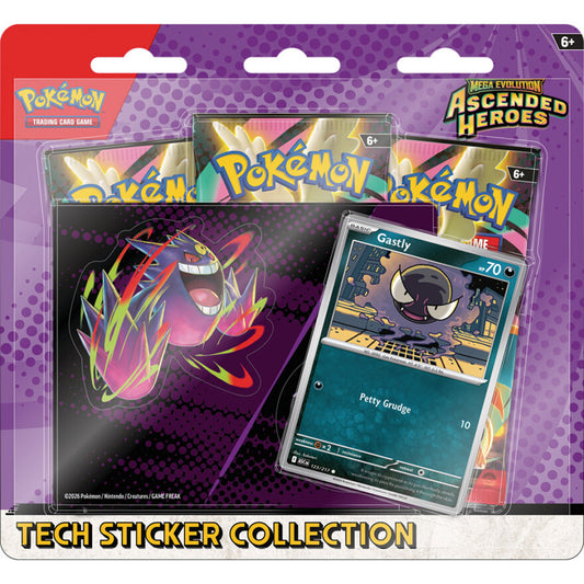 Pokemon Blister Pack - Mega Evolution: Ascended Heroes - Tech Sticker Collection Blister: Gastly (3 Boosters)