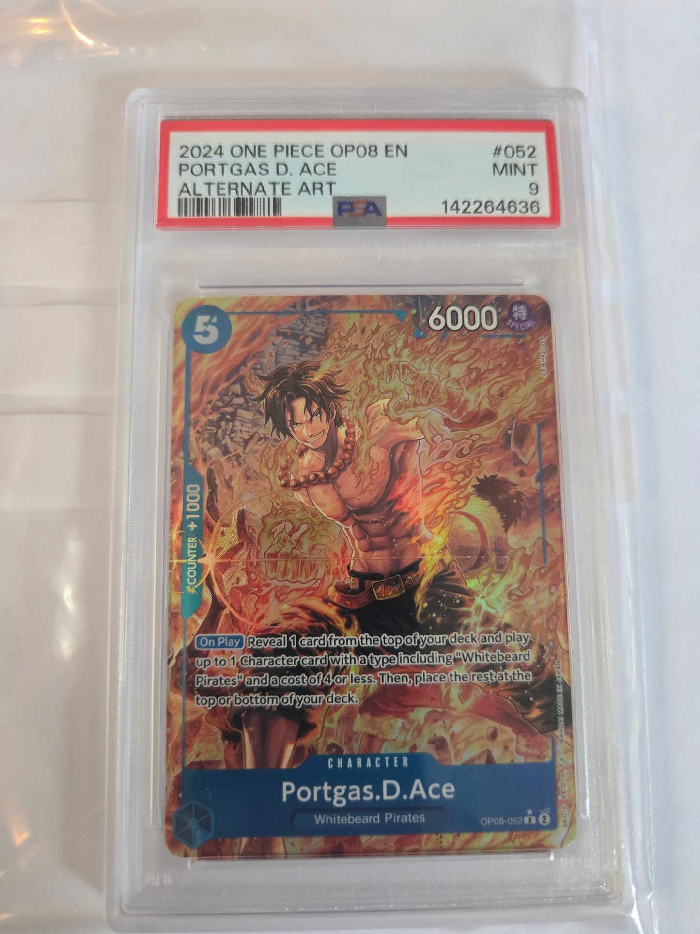 One Piece PSA 9 Portgas D. Ace OP08-52