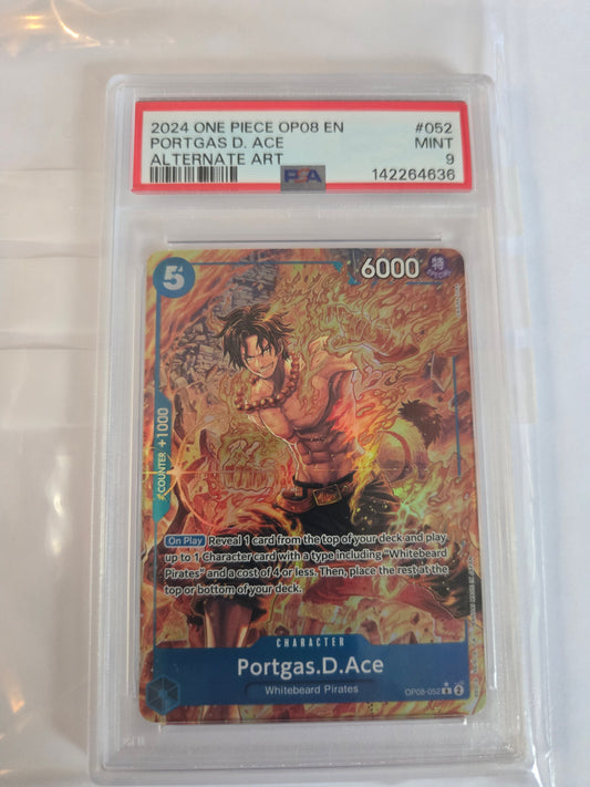 One Piece PSA 9 Portgas D. Ace OP08-52